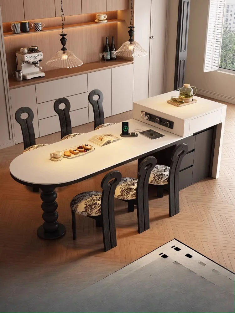 Mesa de jantar integrada multifuncional doméstica pequeno apartamento arco ilha laje de rocha mesa de jantar e cadeiras