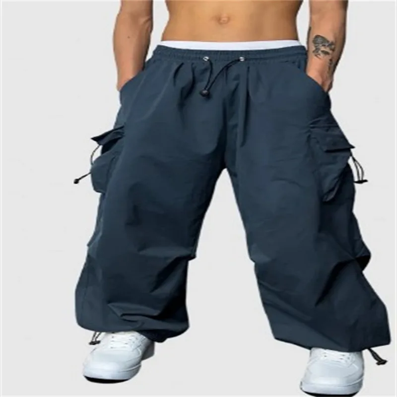 Мужские свободные спортивные и повседневные галстуки с несколькими карманами, однотонные рабочие брюки на шнурке