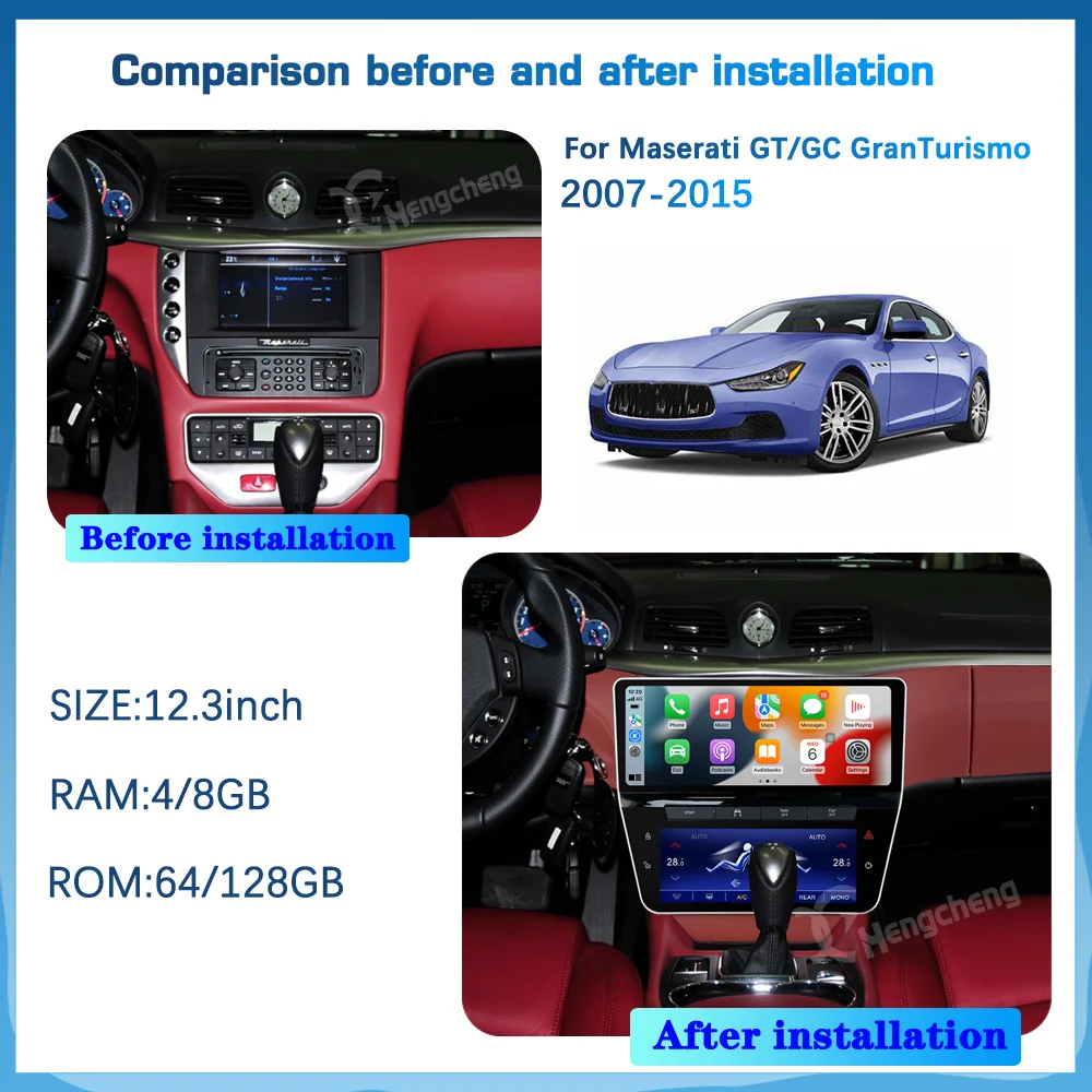 Android 12 Carplay Radio For Maserati GT/GC GranTurismo 2007-2015 Multimedia Player Navigation GPS AUTO Stereo 4G WiFi