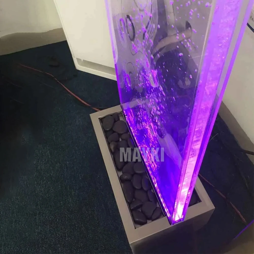 Personalizzazione. Fontana per interni Tenda per acqua a cascata Pannello per acqua da parete a bolle acriliche sensoriali Tubo a bolle a LED