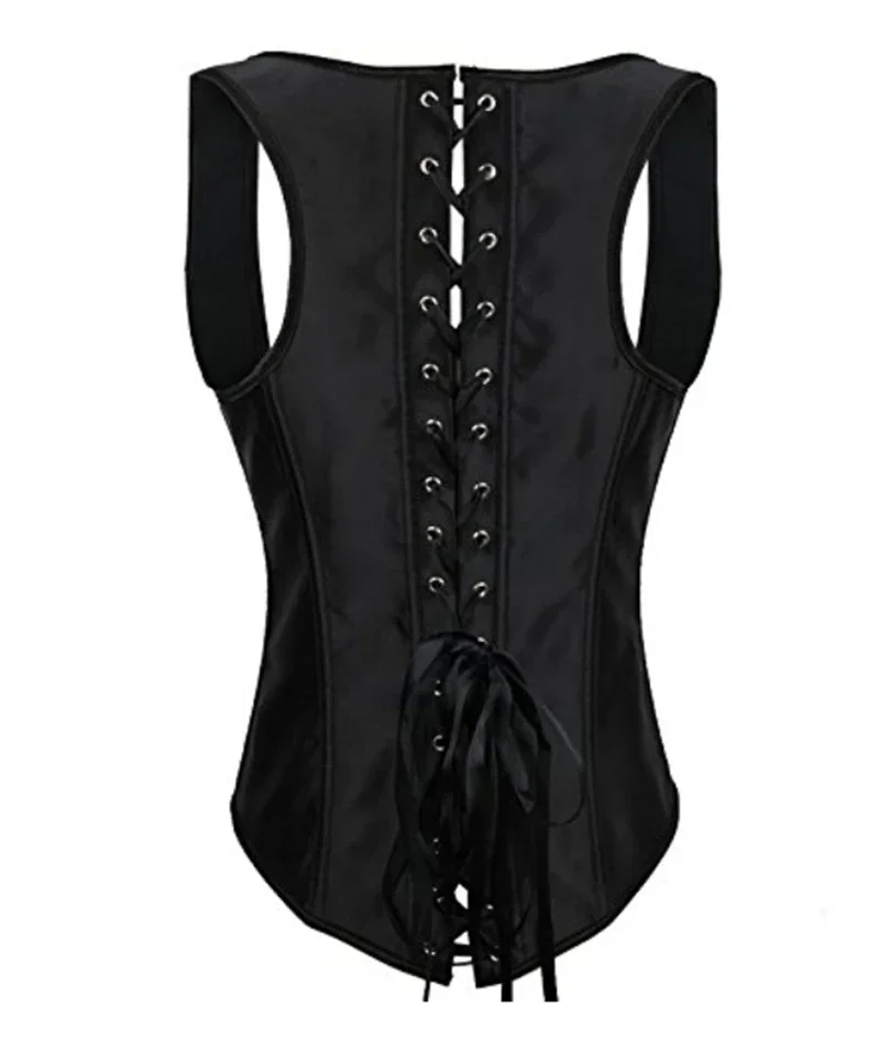 Underbust Corset ซาตินสีดําผู้หญิงเซ็กซี่เอวเทรนเนอร์ Bustier Top เสื้อกั๊กสายรัดไหล่ Gothic Corselet Plus ขนาด