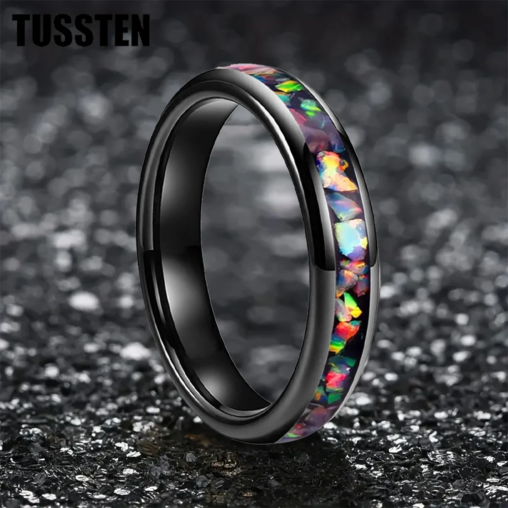 

Dropshipping TUSSTEN 4/6/8MM Colored opal Ring Nice Women Tungsten Engagement Wedding Band Trendy Jewelry Comfort Fit