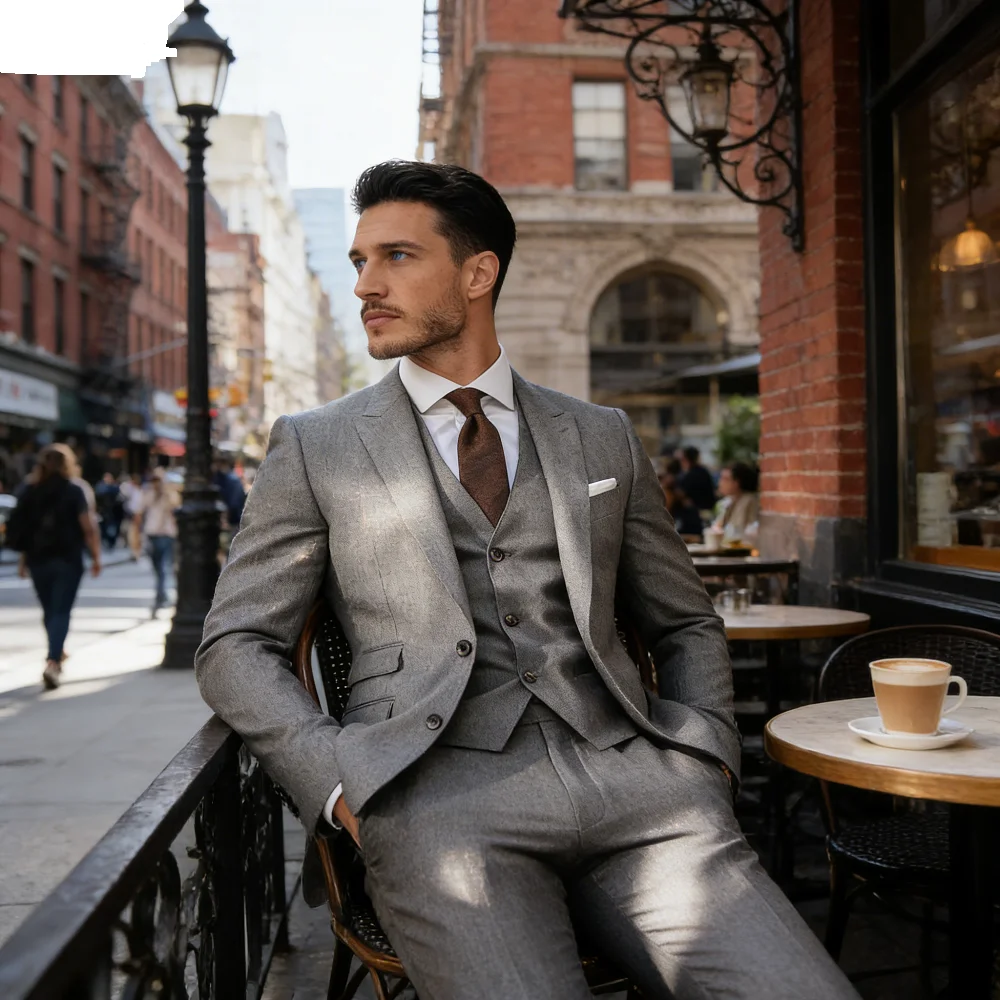 

Элегантный мужской деловой костюм из трех предметов, уникальный костюм с зубчатыми лацканами для свадьбы, курения, повседневная вечеринка, мужской костюм Ternos Roupa Mas