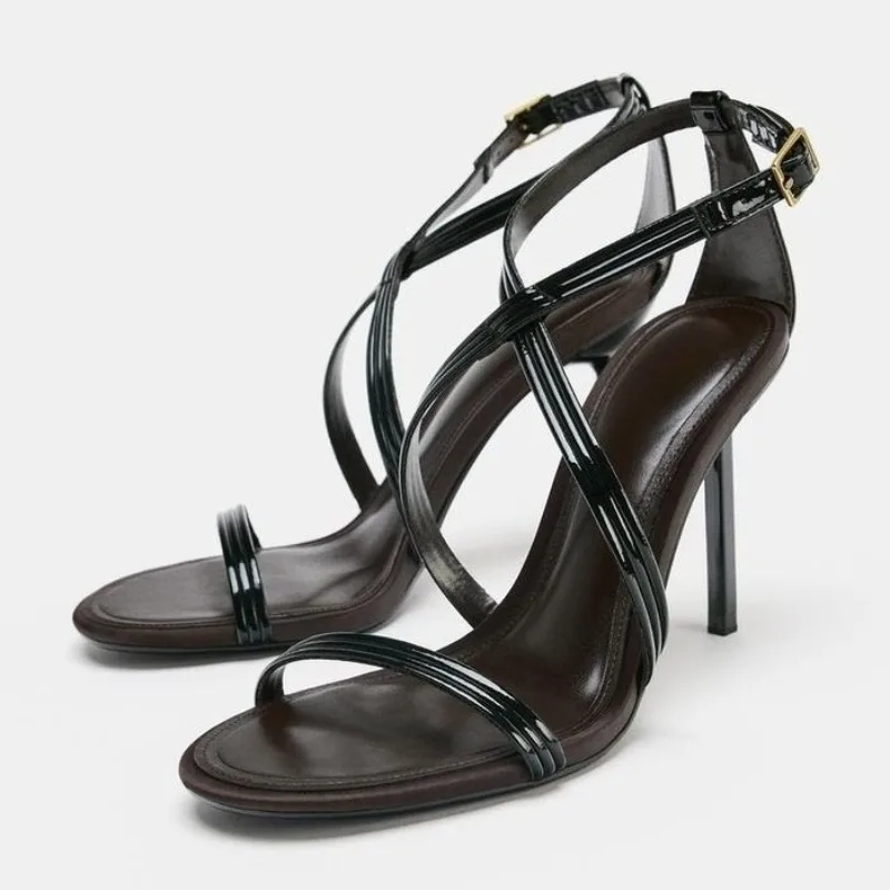 

Concise Style Cross Narrow Band Design Heeled Sandals Women Summer Sexy Open Toe High Heels Luxury Designer Party Dress Shoes