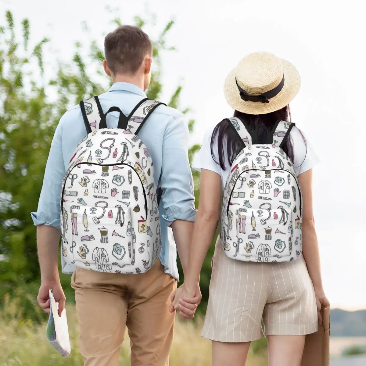 Mochilas de lona con dibujos animados personalizados para hombre y mujer, morral de Enfermera para estudiantes universitarios, bolsa para ordenador portátil de 15 pulgadas