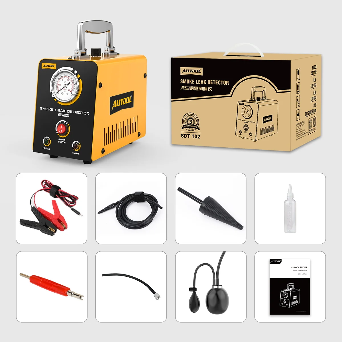 

AUTOOL SDT102 EVAP 12V Smoke Machine Automotive Leak Detector Smoke Tester Vacuum Exhaust Pipe Diagnostic Tester