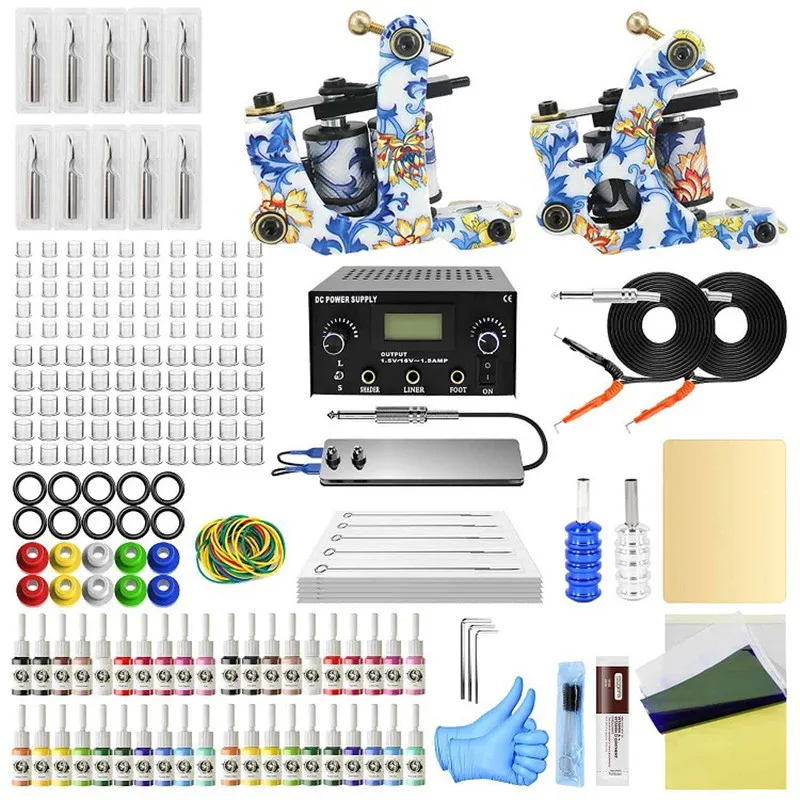 

Blue and White Porcelain Professional Set Tattoo Motor Machine Full Configuration Set Tattoo Ink Needle Gun Permanent Makeup Art