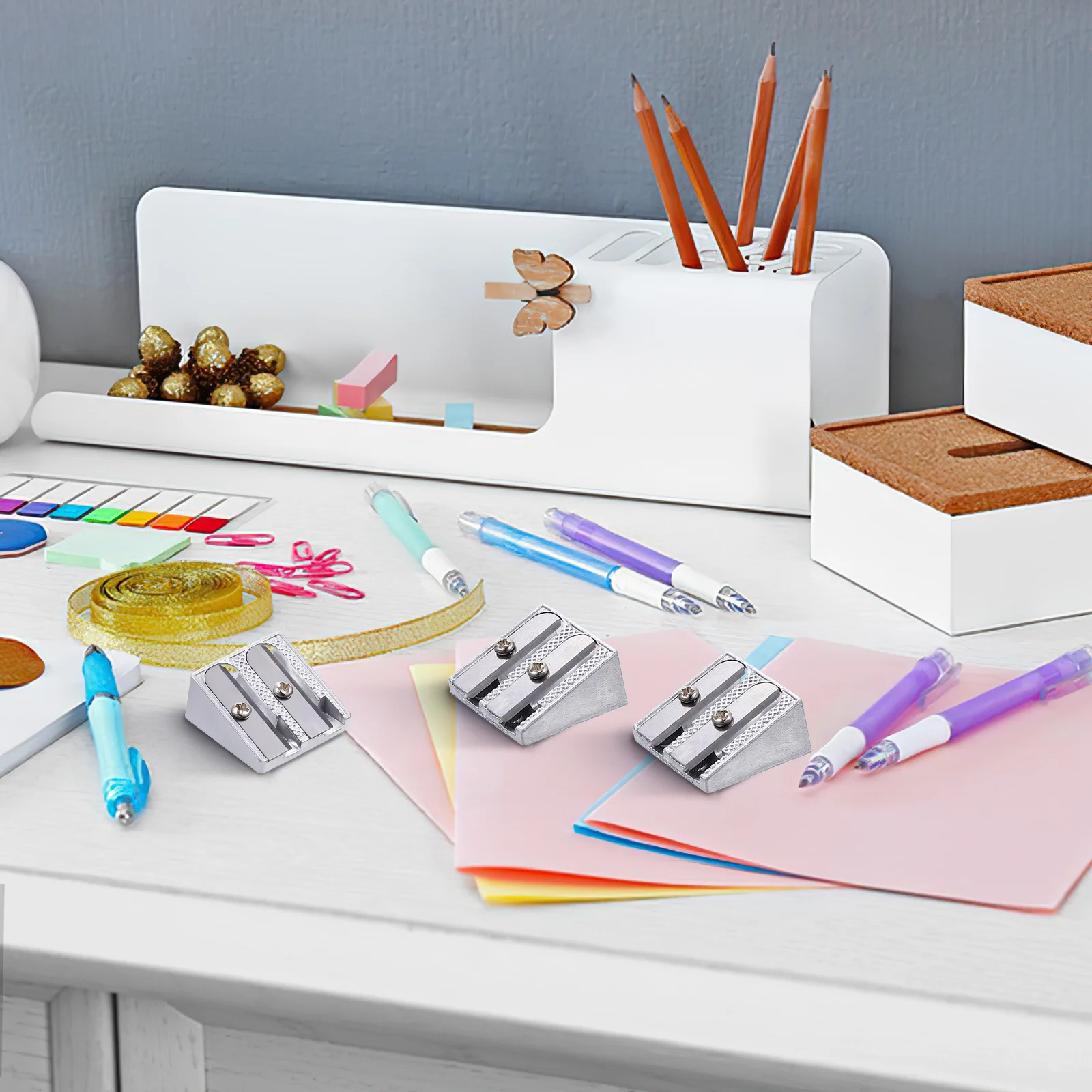 

20 pcs Aluminum Alloy Pencil Sharpener Dual Hole Manual For Office School Art Crayon Eyeliner Portable Metal Sharpening Tool