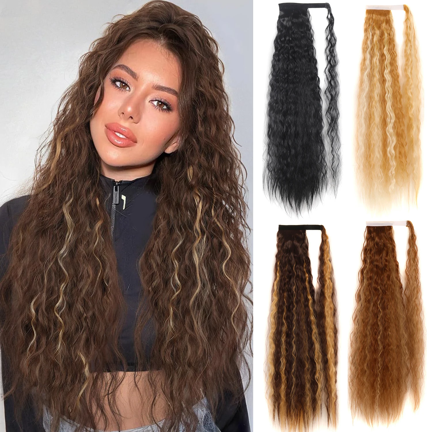 

Jeedou 85cm Long Kinky Curly Synthetic Ponytail Hair Extension Wrap Around Natural Afro Style for Women Easy to Wear Hairpiece