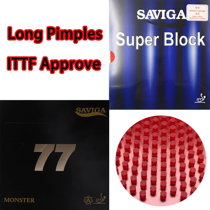 SAVIGA Monster 77 SuperBlock Table Tennis Rubber Long Pimples Cured/No Cured Medium Particles Ping Pong Rubber ITTF Approved