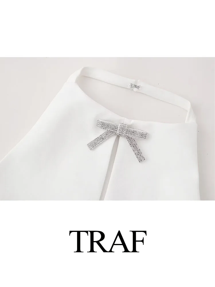 TRAF 2024 Summer Woman Fashion Sexy Tops Solid White O-Neck Sleeveless Hollow Out Backless Bow Decoration Female Chic Slim Tops