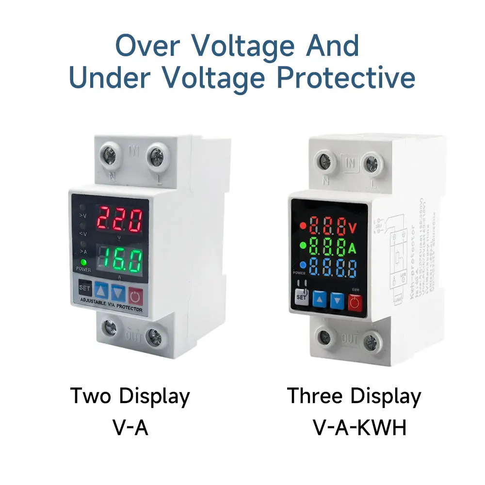 Adjustable Over Voltage And Under Voltage Protective Device Protector Relay With Over Current Protection 40A 63A 80A 220V 230V