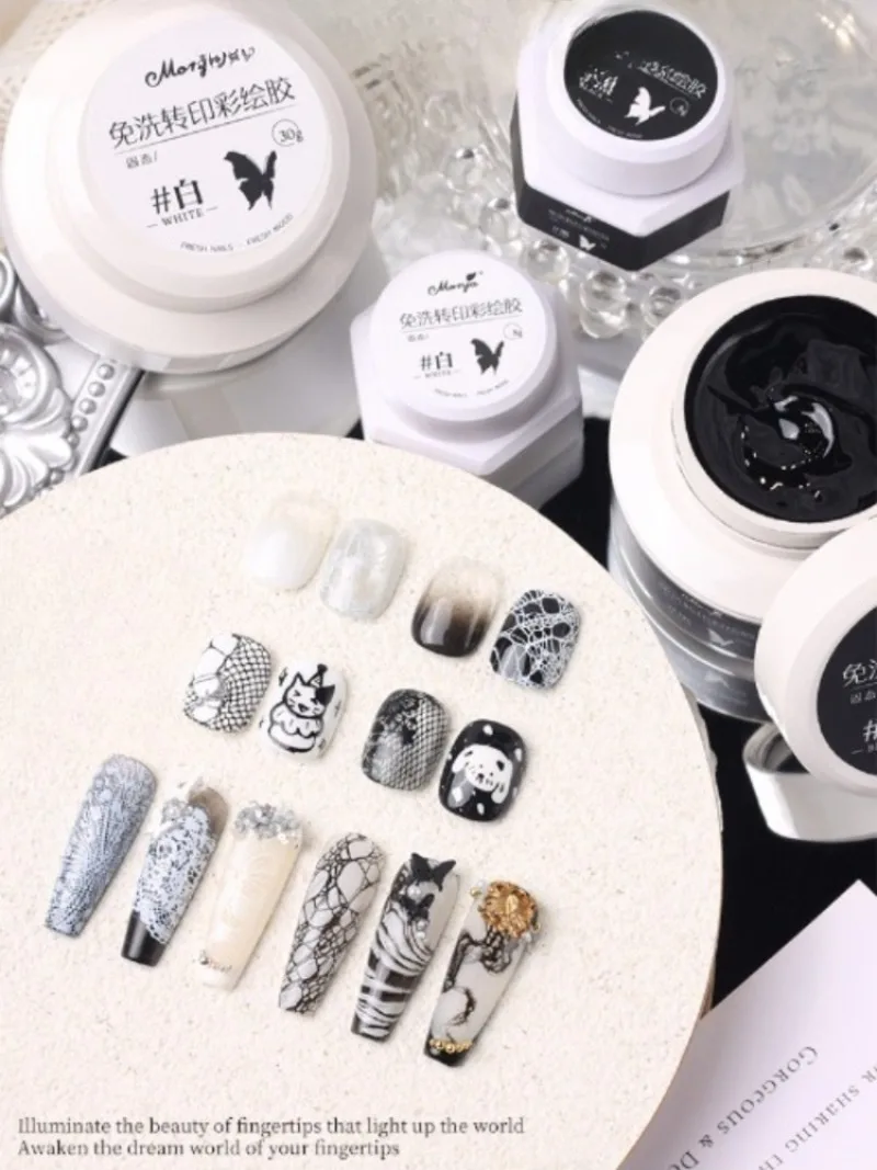 3D-Präge-Gel-Nagellack in Schwarz-Weiß für Nailart, ohne Reinigung, zum Malen, Zeichnen, Schnitzen, Gel-Reliefmuster, DIY-Maniküre – Detail 1