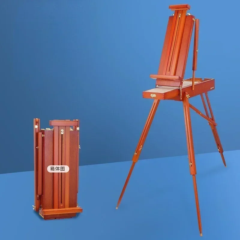 Artist's Wooden Palette, Tripod Easel with Drawer, French-Style Folding Painting Easel