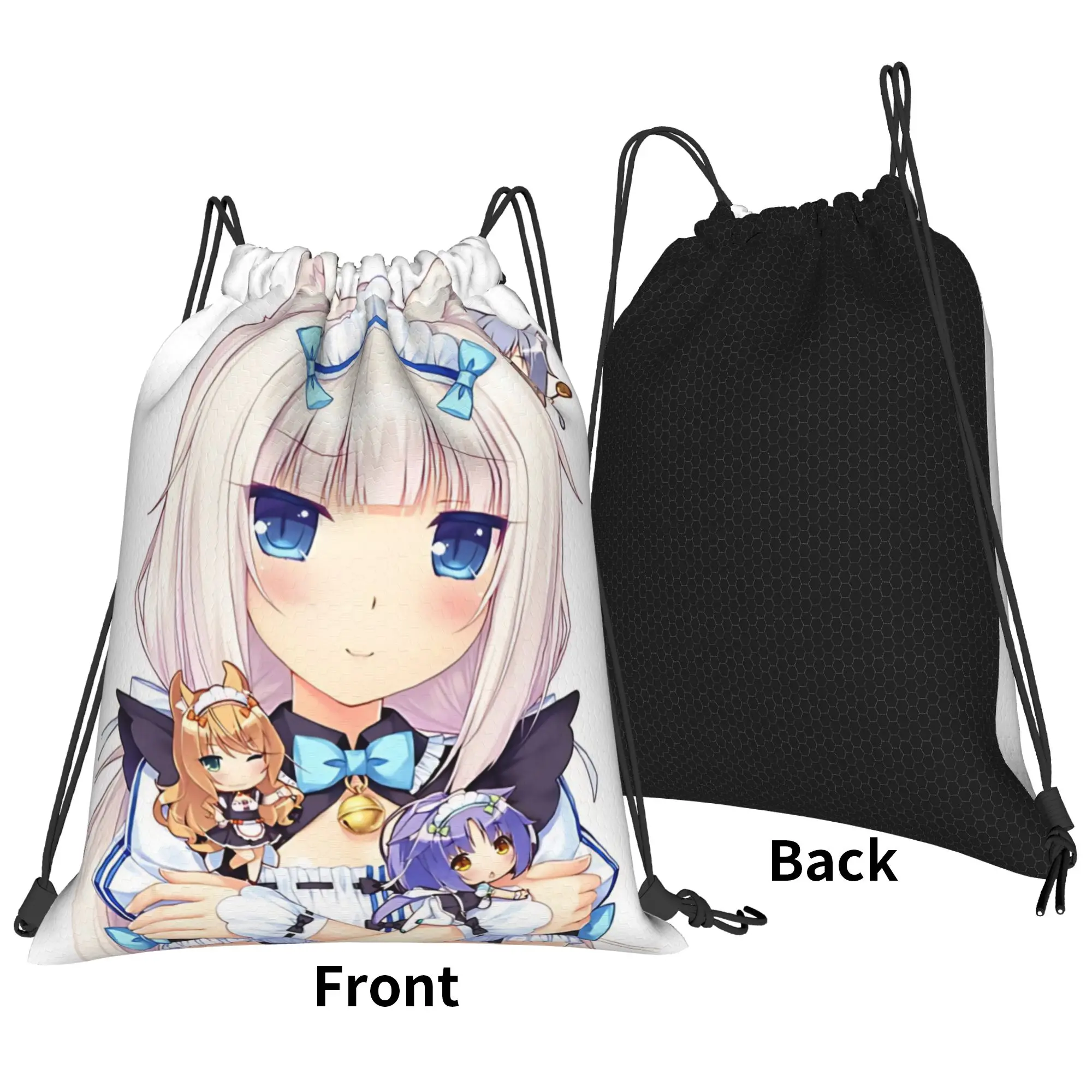 Nekopara cartoon  Portable Sports Riding Gym Drawstring Storage Sporty Backpacks