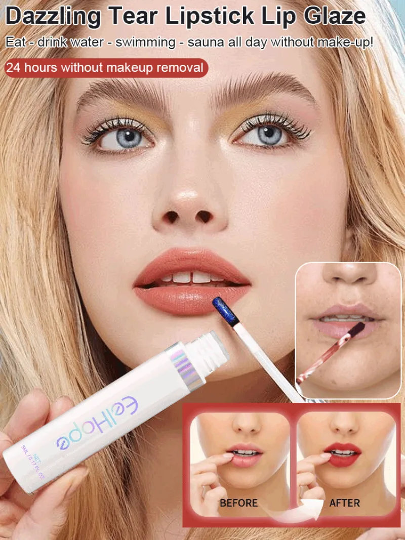 Eelhope Tearable Lipstick Lip Glaze Lip Moisturizing Moisturizing Lasting Waterproof Nonstick Portable Care Lip Glaze