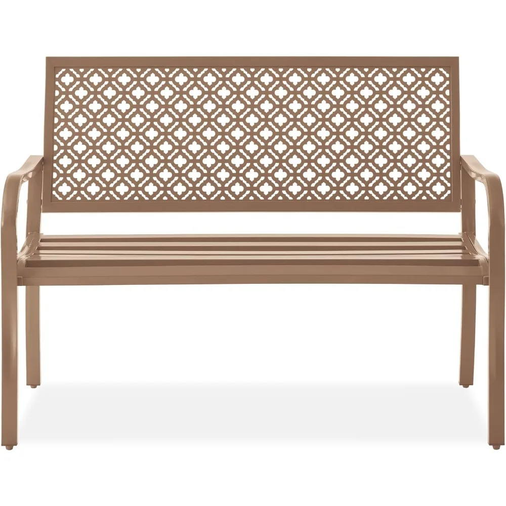 

Outdoor Bench 2-Person Metal Steel Benches Furniture for Garden, Patio, Porch, Entryway w/Geometric Backrest, 790lb Capacity