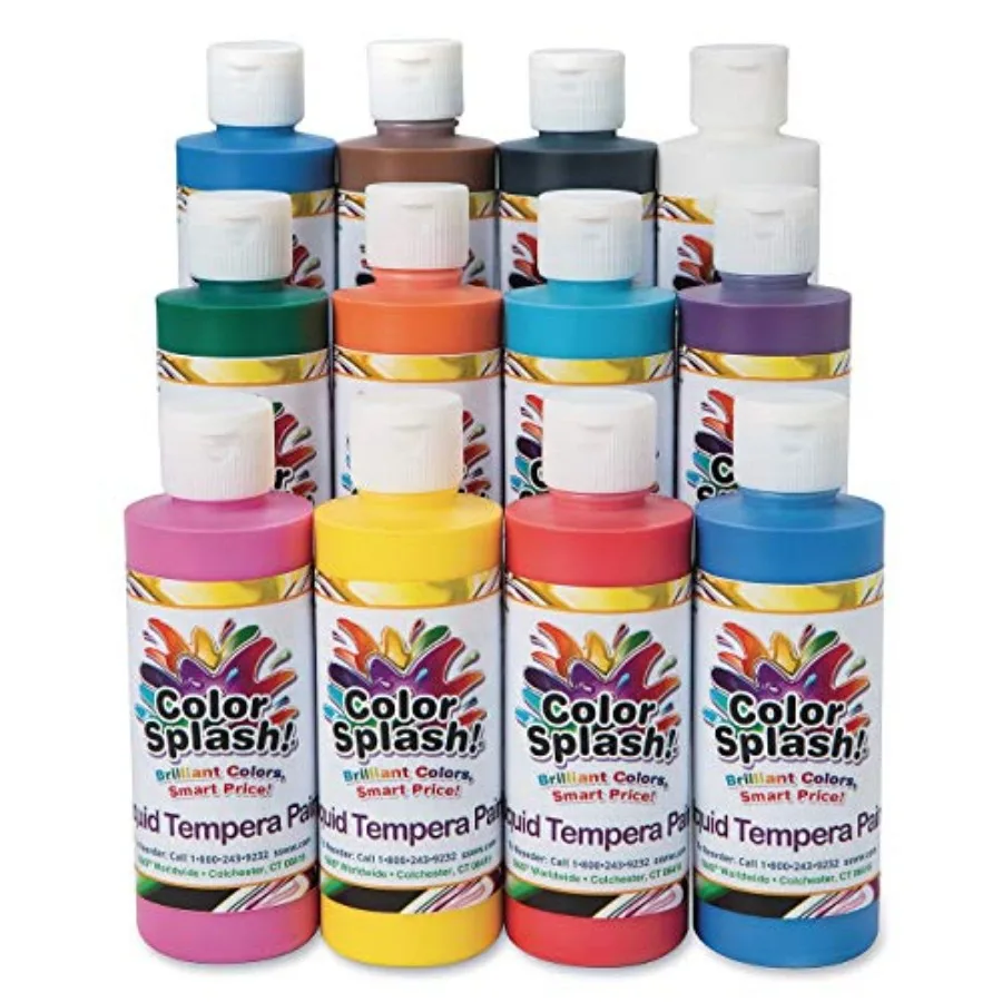 

Color Splash! Liquid Tempera Bulk Paint, Set of 12 in 11 Bright Colors, 8-oz Flip-Top Bottles, Great for Arts and Crafts, Schoo