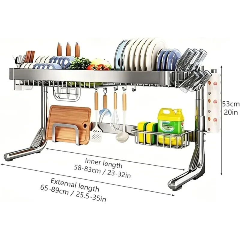 Over the Sink Dish Drying Rack Stainless Steel Countertop Dish Rack