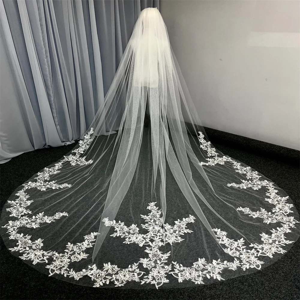 

new White/Ivory Beautiful Cathedral Length Lace Edge Wedding Veil With Comb Long Bridal Veil Mariage plus size