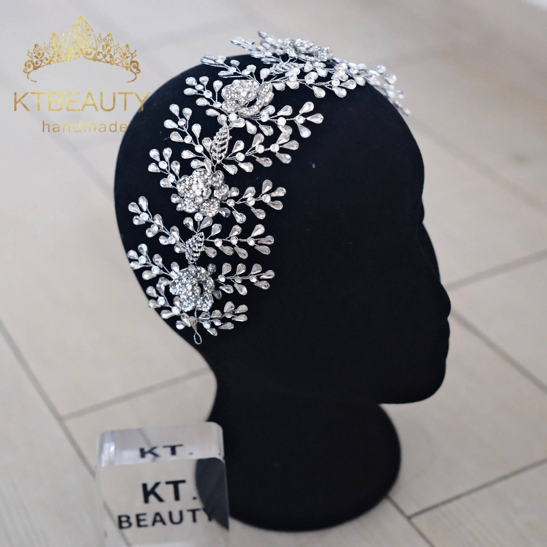 KTBEAUTY News 2025 bridal style Headpiece Silver color White Crystal Stones Flowers Leafs Beauty Hair band Women Accessories