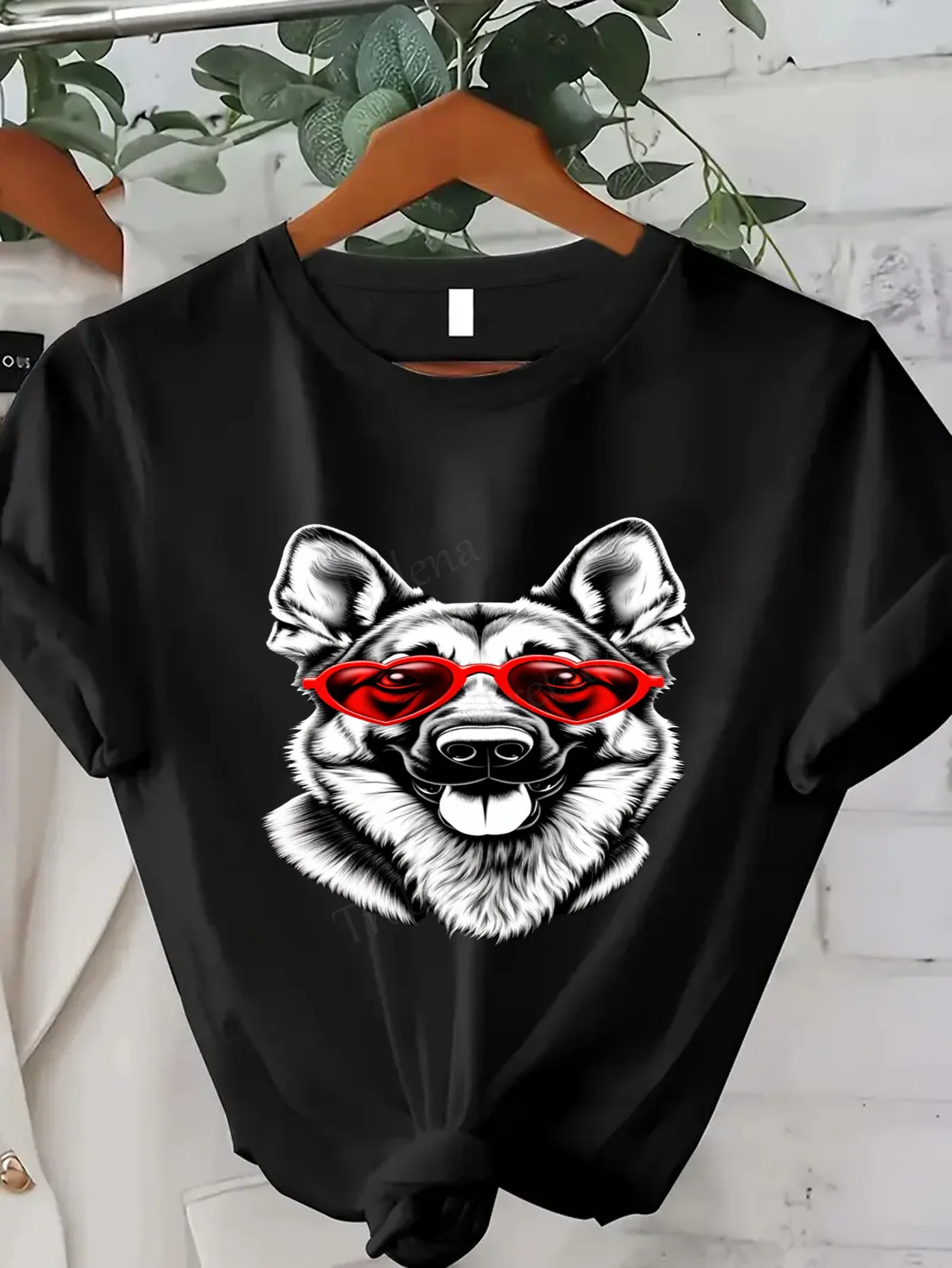 Women T-shirt Cool Dog with Red Sunglasses Graphic Tee - Sexy Casual Women's T-Shirt