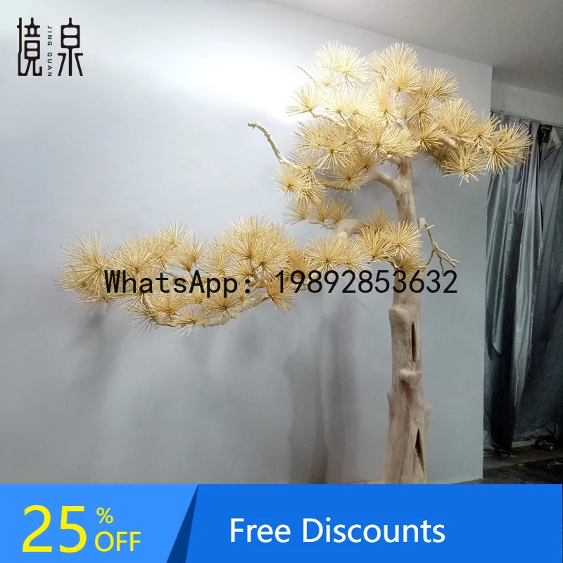 Simulated Welcoming Pine Large Floor Ornament Solid Wood Carving Soft Decoration