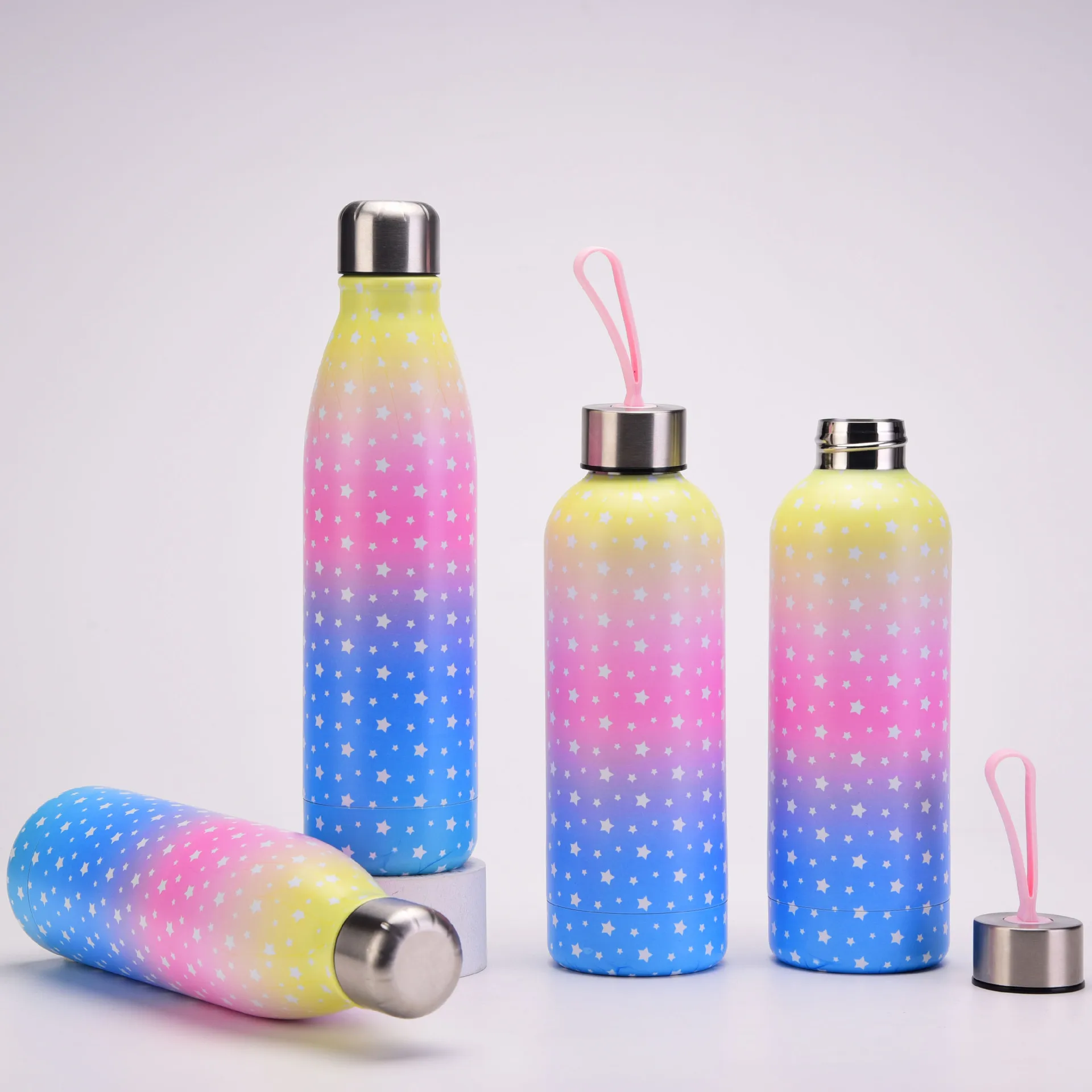 Cola Thermos Vacuum Cup,Double Stainless Steel,Leak Proof,Creative, Star Gradient, Portable Handheld,Sports Water Bottle, 500ml