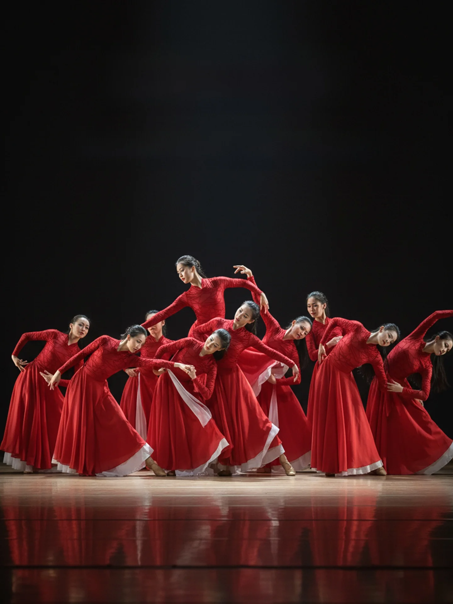 

Red Dance Costume with Large Skirt Tewnjerll Brand Stage Performance Clothing for Women 20-50 Years Old Polyester Material