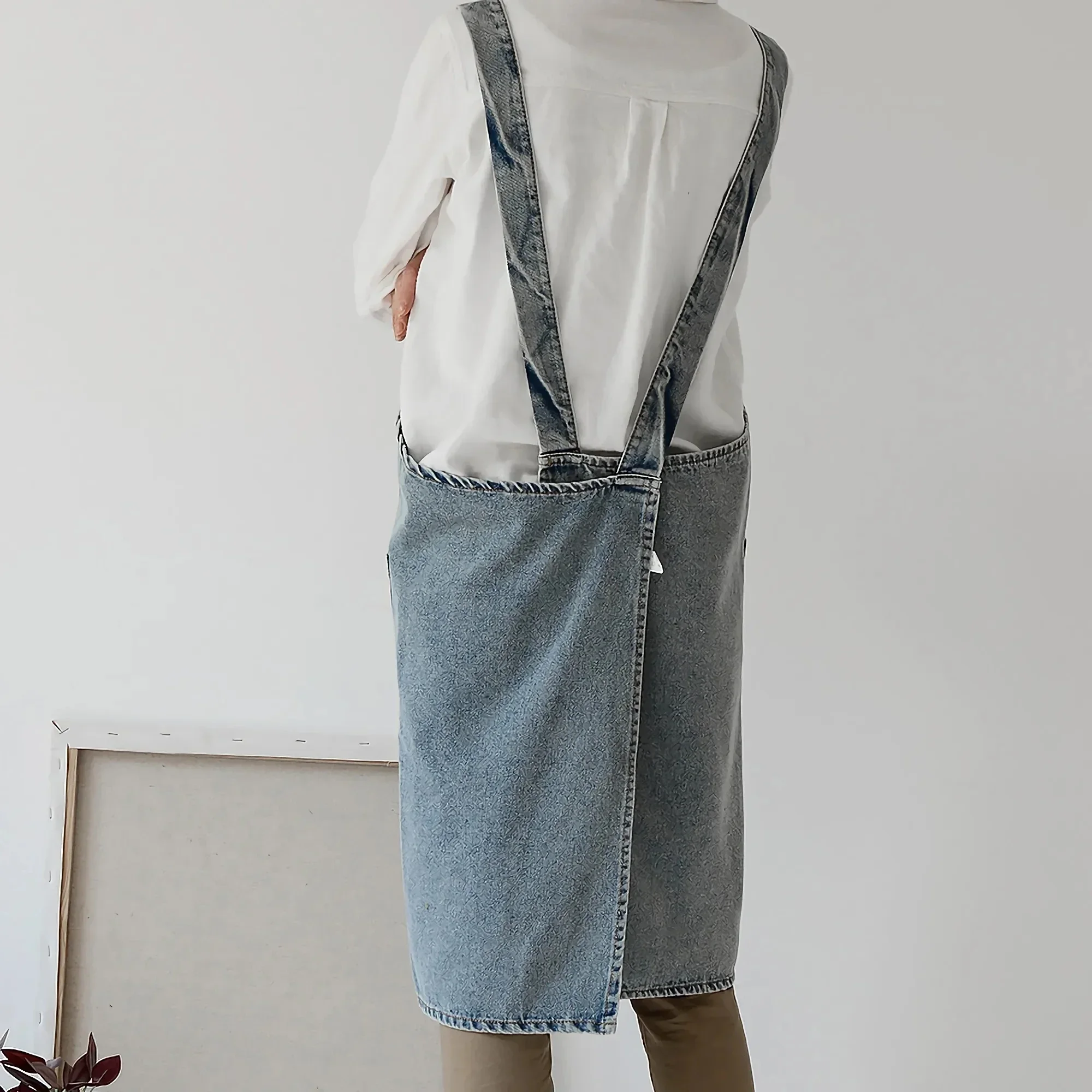 Korean Lady Dress Denim Apron For Woman Cotton Fabric Garden Kitchen Baking Cooking Aprons Household Cleaning Accessories