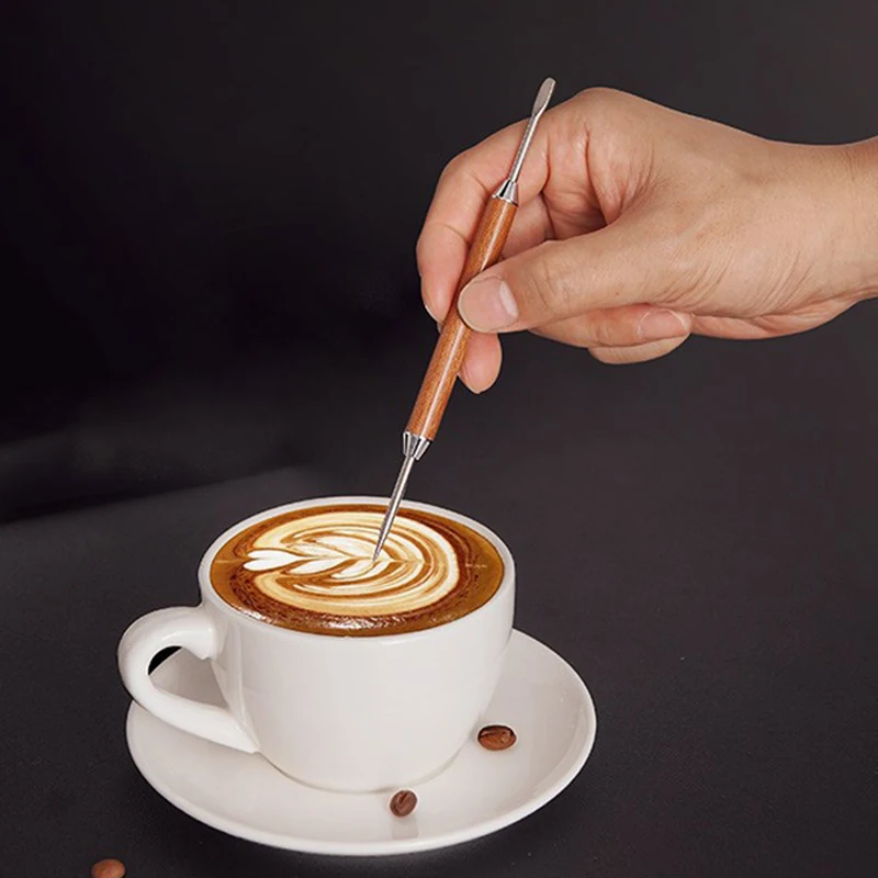 

Stainless Steel Coffee Decorating Art Pen Wooden Handle Latte Pull Flower Needle Barista Tool Coffee Accessories Modeling Tool