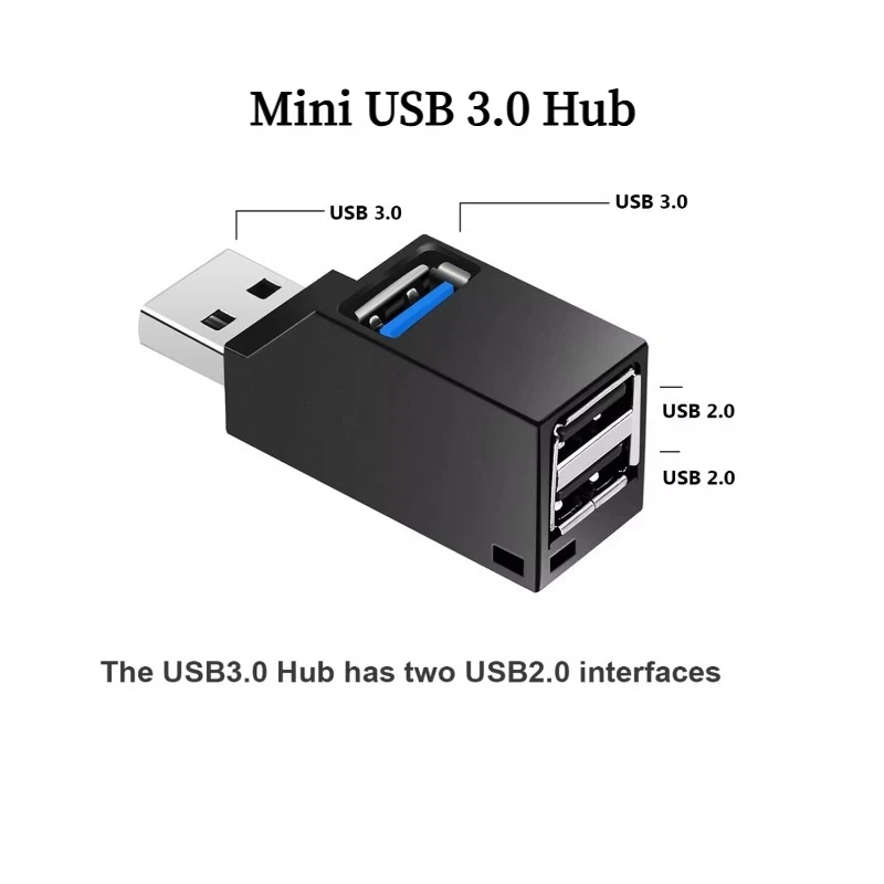 1‑to‑3 Ports Mini USB Splitter Box USB3.0 High‑Speed Hub Adapter Extender For PC Laptop U Disk Card Reader Peripherals