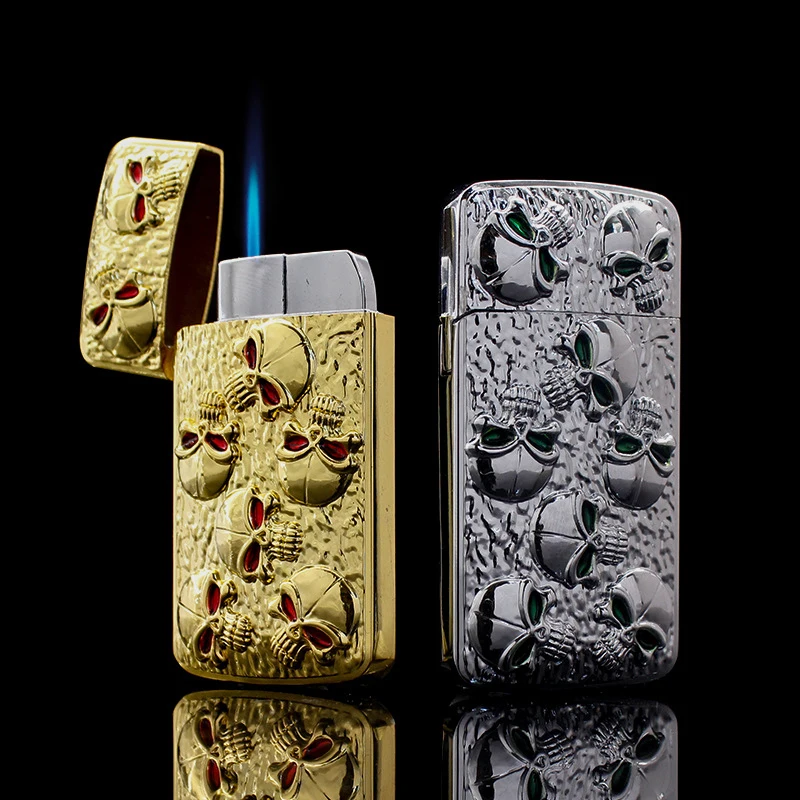 ZR906 Creative Metal Red Green Eye Skeleton Windproof Lighter Direct Charge Blue Flame Cigarette Lighter Gift Wholesale