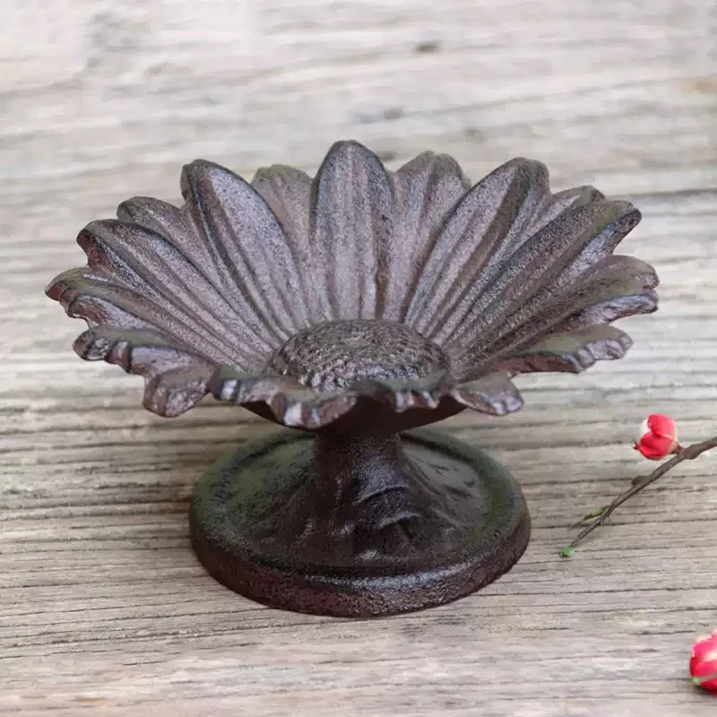 Cast Iron Sunflower Bird Feeder Bath Pedestal Garden Paper Weight Decor Wildlife Bird Seed Tray Stand For Garden Patio Rustic