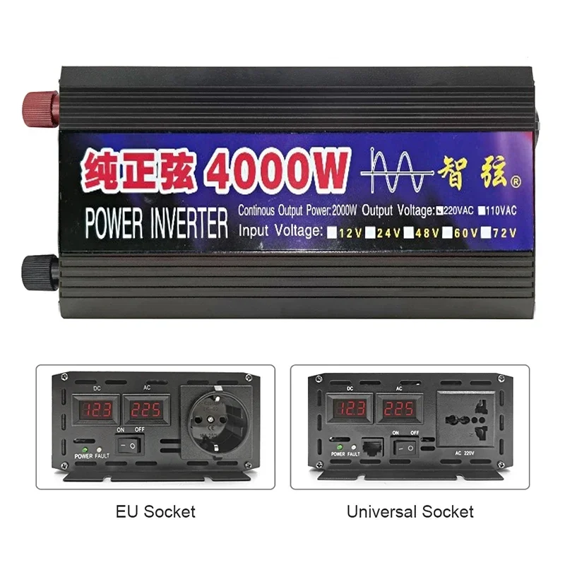 Inverter Pure Sine Wave 12V 24V To AC 220V 3000W 4000W DC 50Hz 60Hz Portable Power Bank Converter Solar Car Inverter Transformer