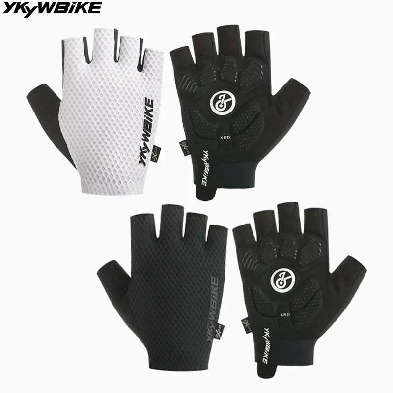 

YKYWBIKE Summer Half Finger Cycling Gloves Unisex PORON XRD Breathable Shock Absorbing Bicycle Outdoors Road Bike Gloves