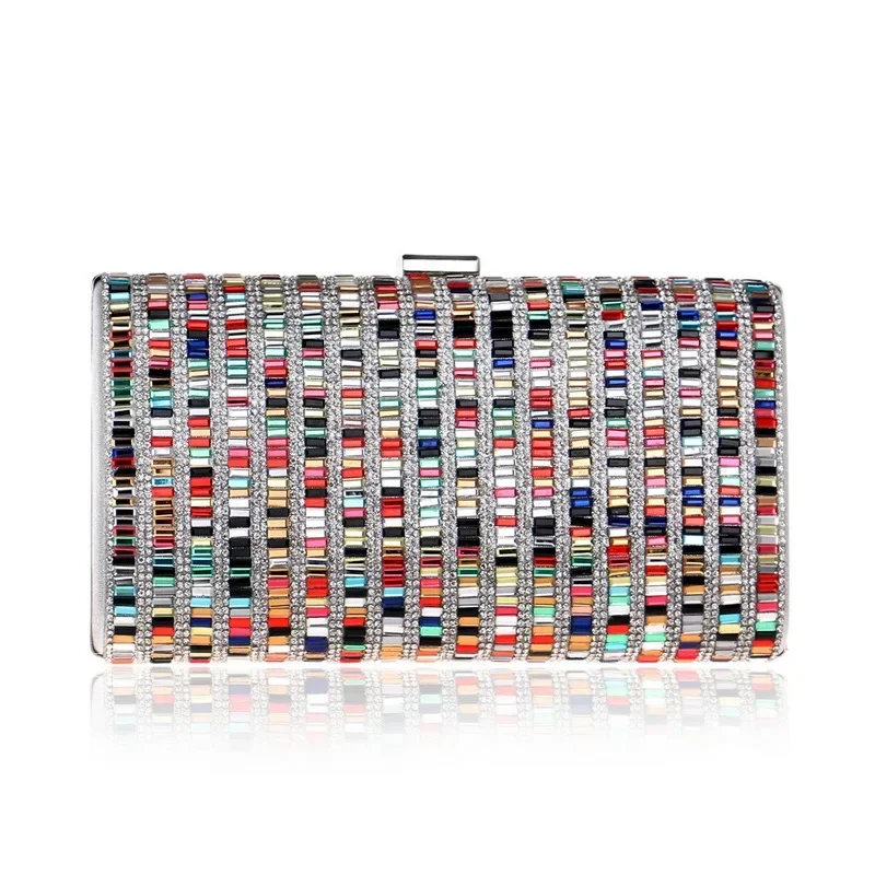 Colorful Diamonds Evening Bags Women Wedding Party Glitter Sequined Clutch Purse  Mother of Bride Elegant Square Handbags