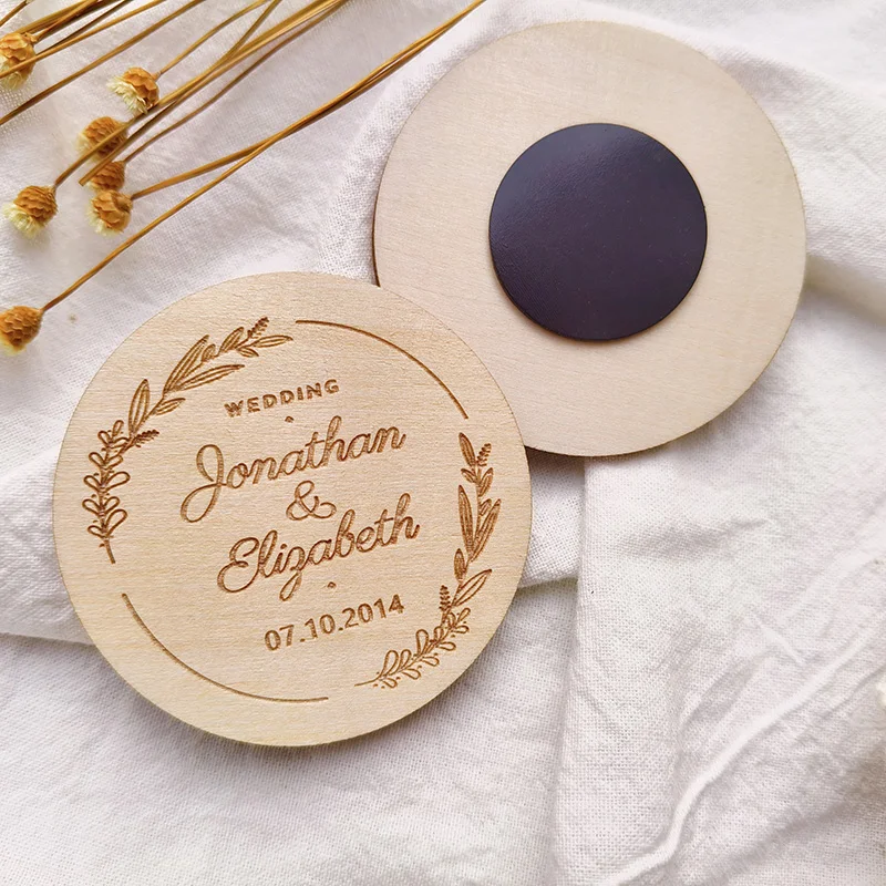 Aimants en bois personnalisés Souvenirs de mariage pour les invités Aimants de sauvegarde la date Cadeaux pour les invités de mariage Aimant de réfrigérateur personnalisé