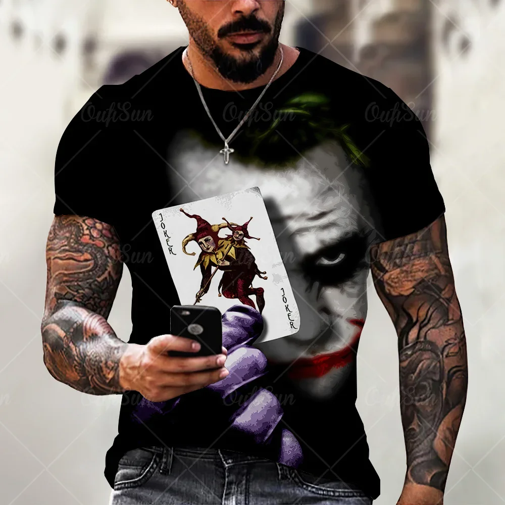 Joker T-shirt stampata in 3D per uomo Estate Streetwear Moda Manica corta O-Collo Oversize Poker Top da uomo Casual T-shirt nere