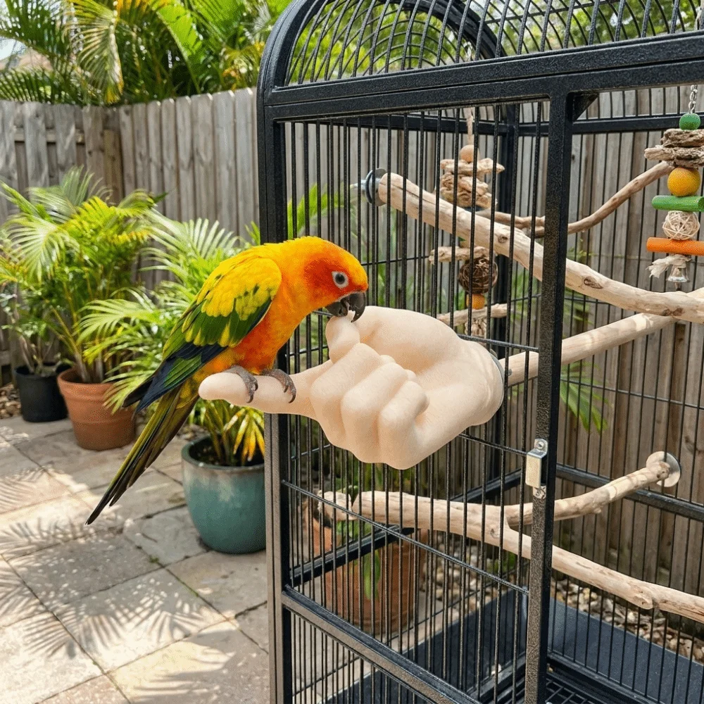 Non-Slip Simulated Hand Shaped Bird Stand Bite Resistant Wear Resistant Parrot Training Stand Realistic Plastic