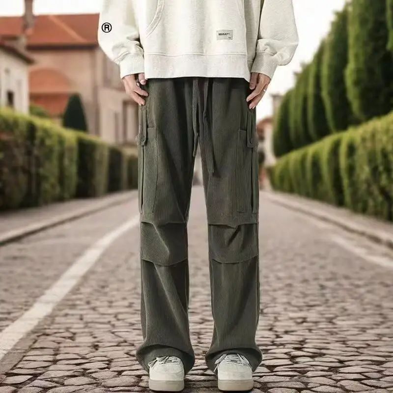 

Retro American Sle Casual Loose Pants with kets Trendy Autumn Winter New Arrival Straight Leg Long Trousers for Men