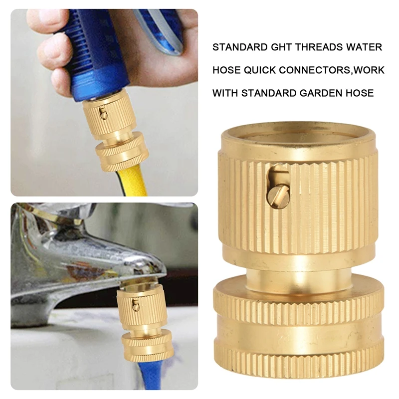 Garden Hose Quick Connectors Solid Brass 3/4 Inch GHT Thread Easy Connect Fittings No-Leak Water Hose Male Female Value 5 Pack