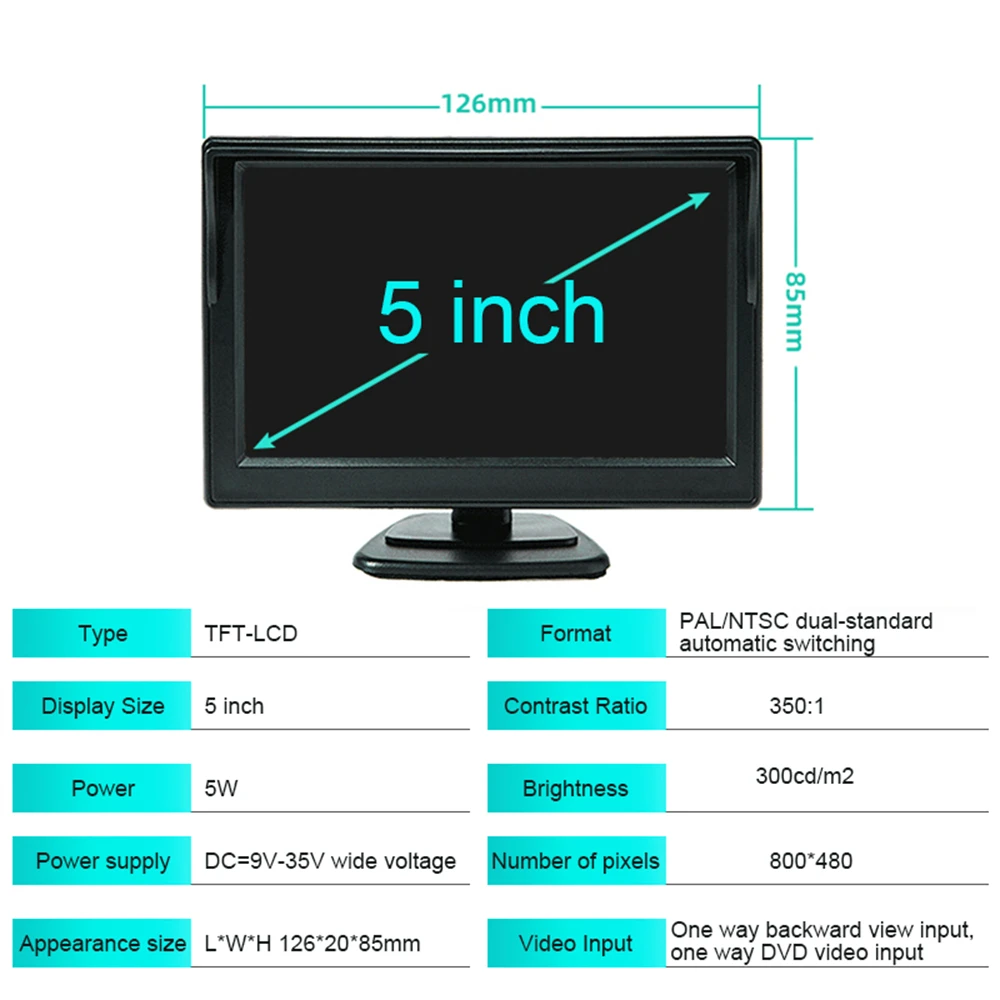 Einfache Installation Rückfahrkamera 5 Zoll Auto-LCD-Monitor für Wohnmobil, Van, Nachtsicht-Rückfahrkamera-System – Detail 2