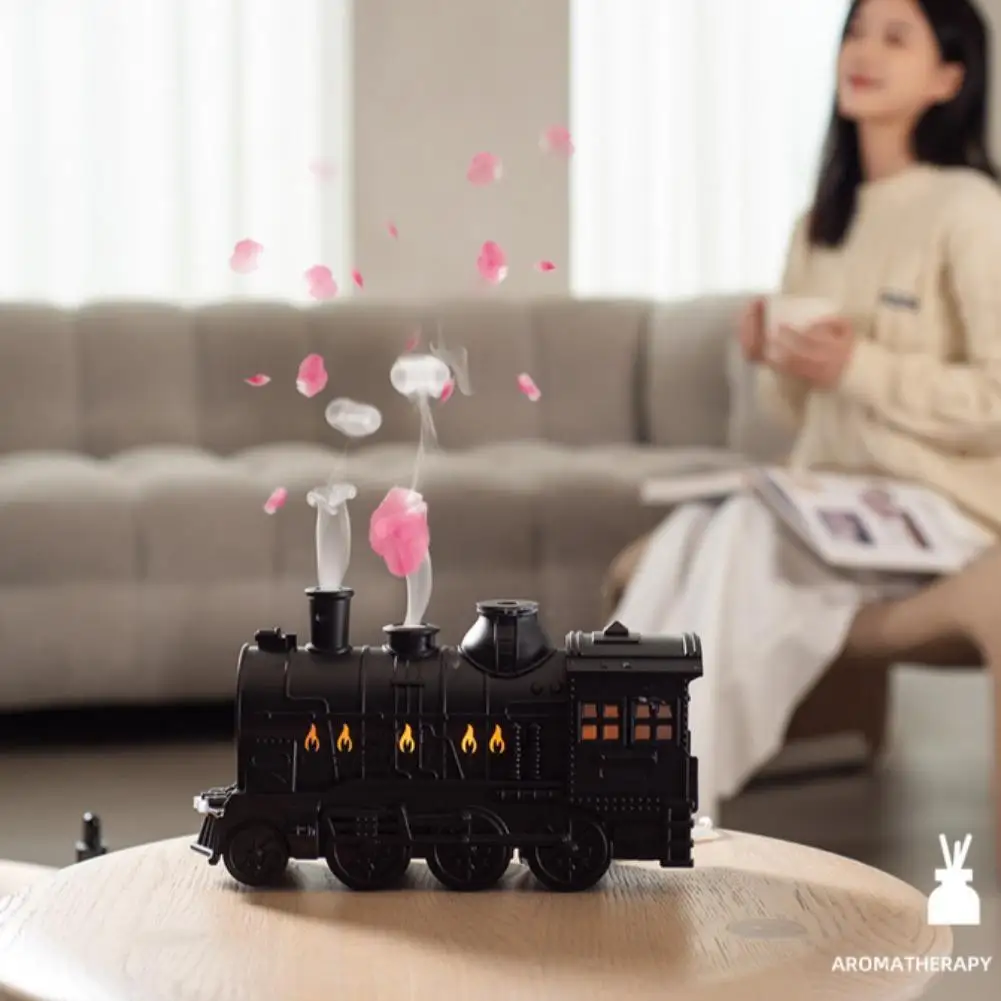 Retro Train Air Humidifier Ultrasonic Essential Oil Aroma Diffuser with Remote Control Light for Home Office Decor
