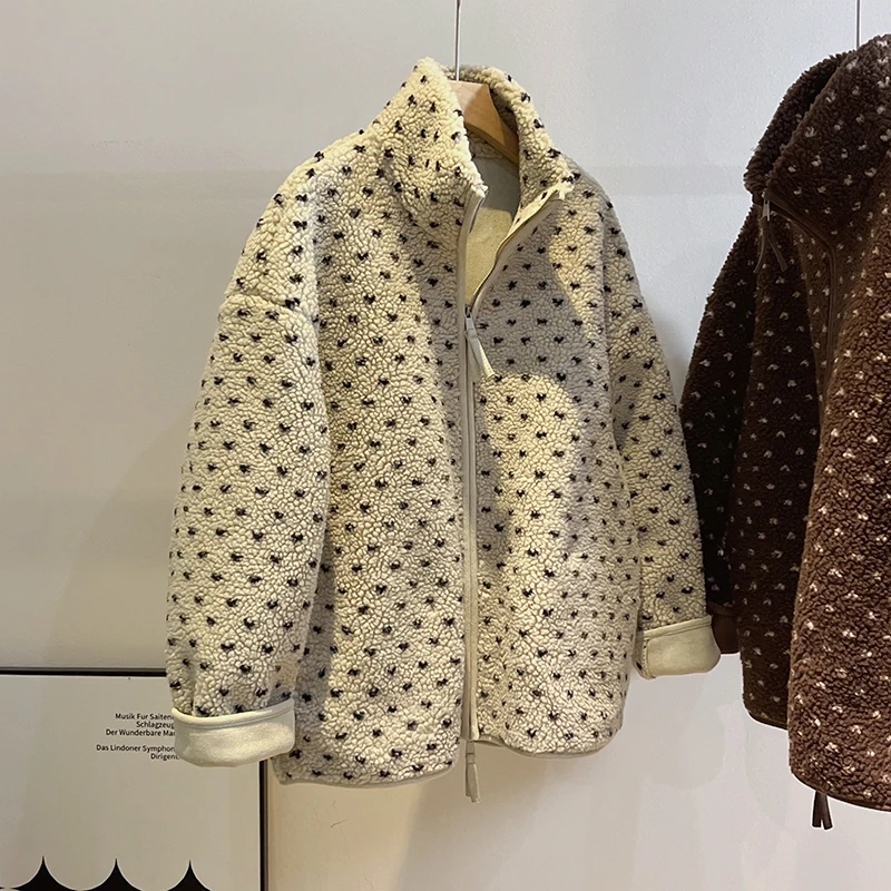 

Женское пальто Jaet с мехом ягненка в горошек и воротником-стойкой, женское дизайнерское теплое хлопковое пальто с двойной молнией из кожи с интегрированным мехом Jaet