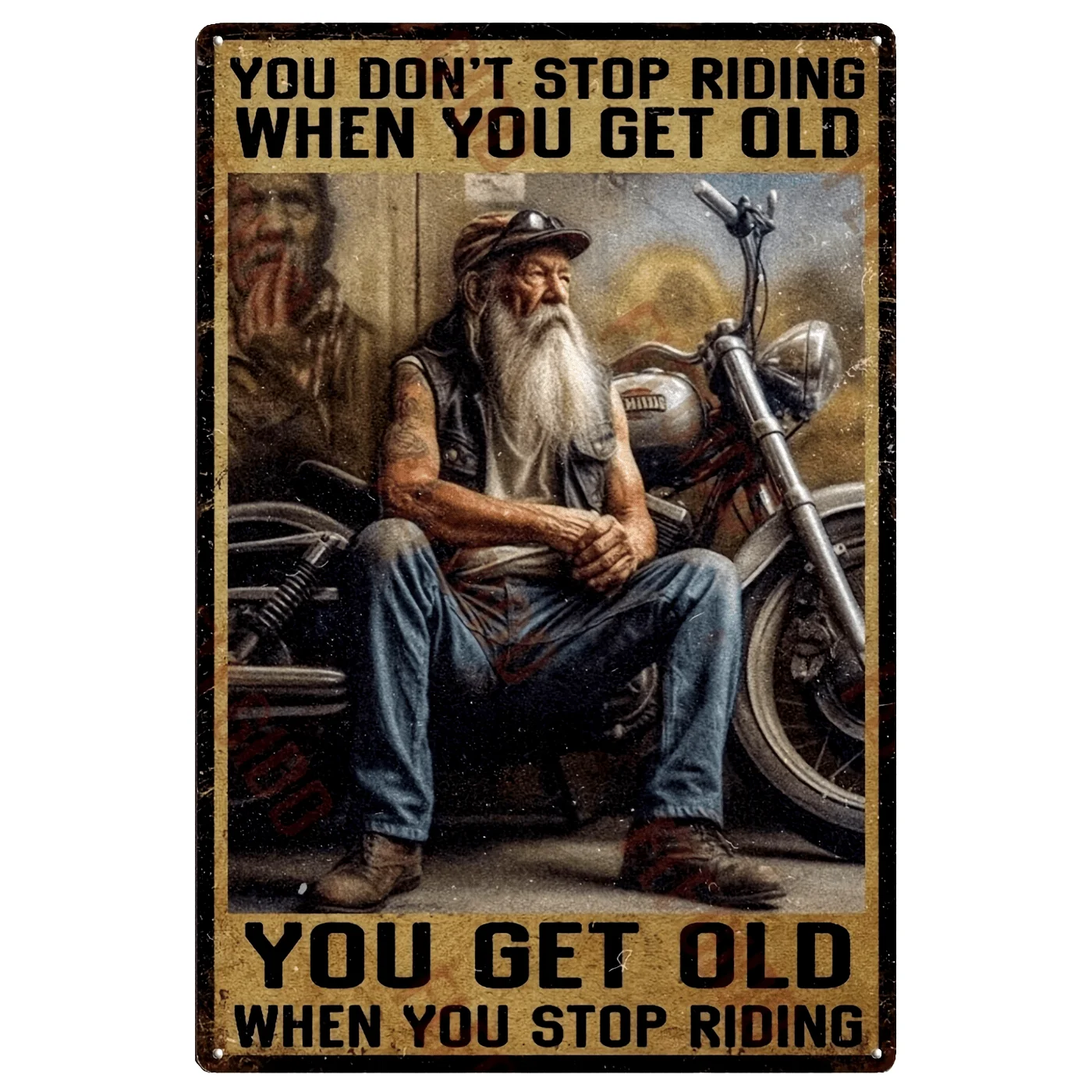 Vintage Motorcycle Metal Wall Art Sign with"You Don't Stop Riding When You Get Old" Quote-8x12 Inch Rustic Metal Plaque for Home