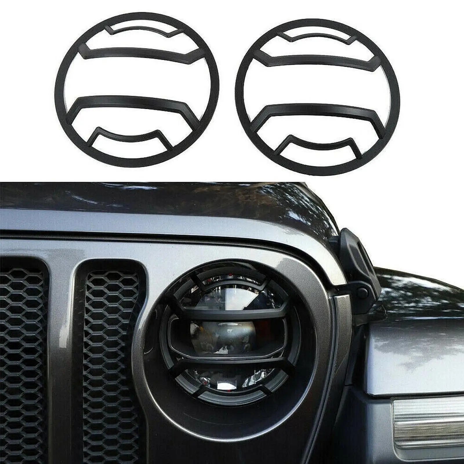 

2 Pieces Front Headlight Lamp Cover Sturdy Black for Jeep Wrangler JL