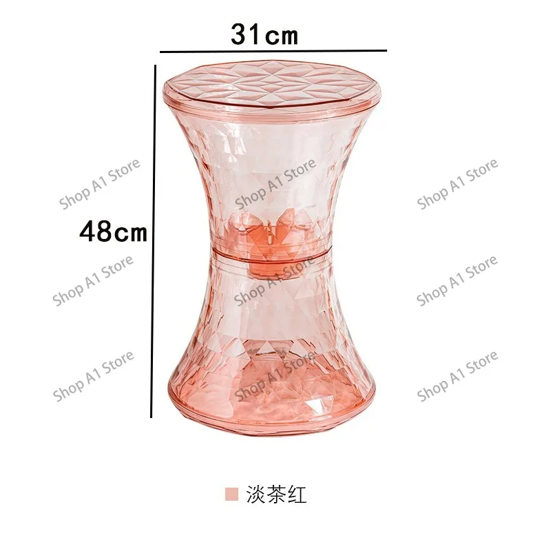 Transparent Crystal Round Storage Stool, 2-in-1 Multi-purpose Ottoman as Coffee Table & Makeup Shoe Changing Seat for Home