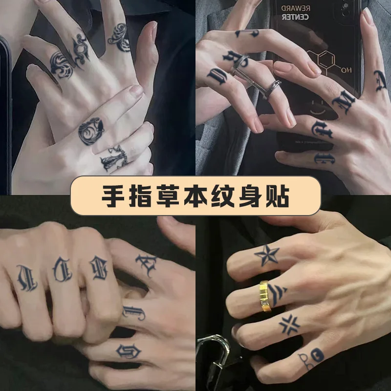Finger Tattoo Sticker Waterproof Long-Lasting, Juice Semi-Permanent Realistic Small Pattern for Hand & Wrist