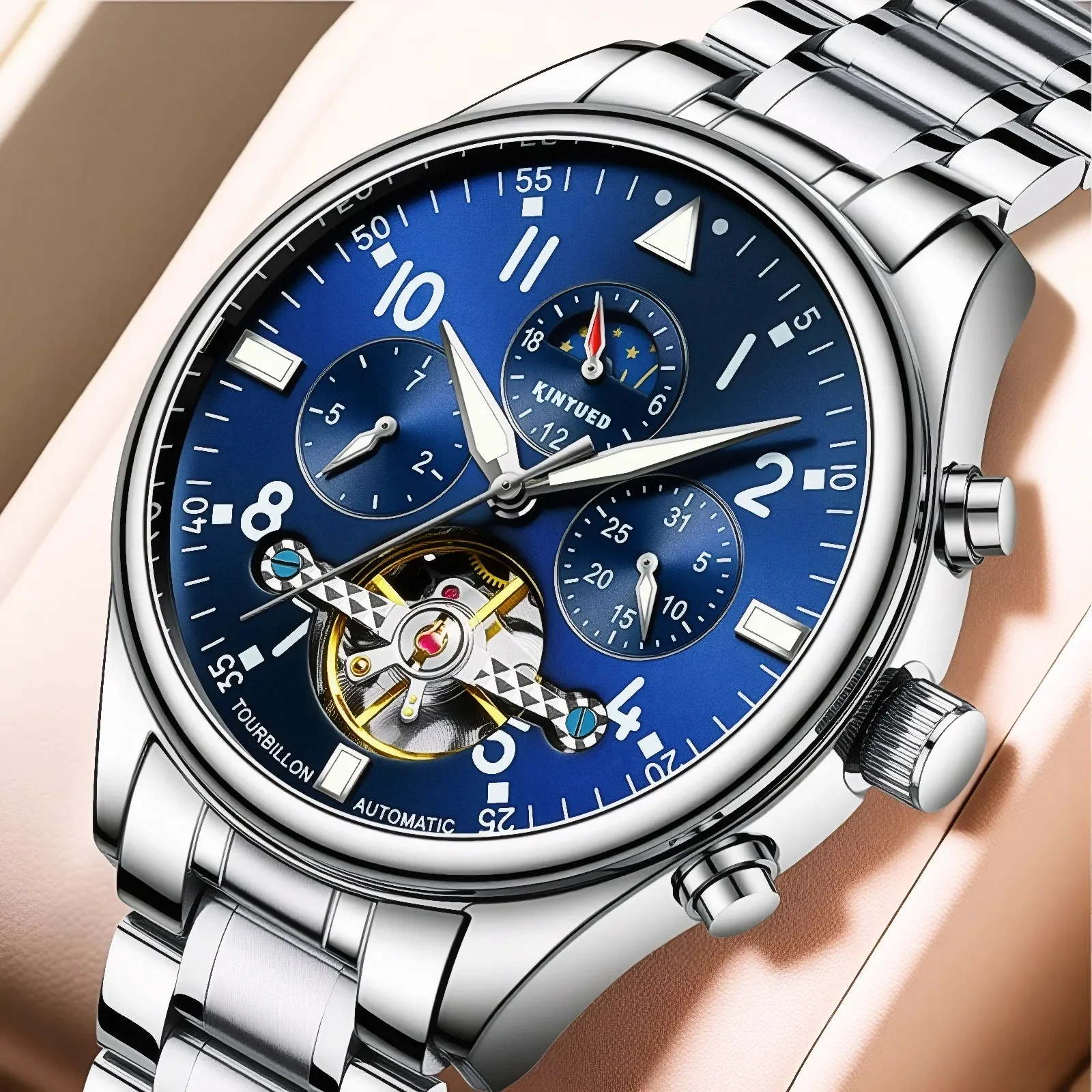 

KINYUED новые модные мужские автоматические механические часы, роскошные часы с турбийоном для мужчин, водонепроницаемые мужские наручные часы Montre Homme
